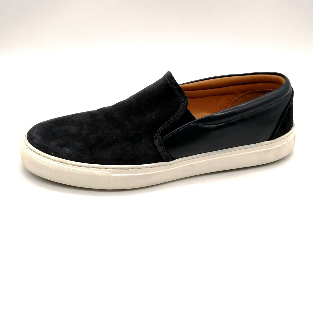 Untuckit Mens Sneaker Black Suede Leather Slip On Loafer Shoe Elastic Insets 9